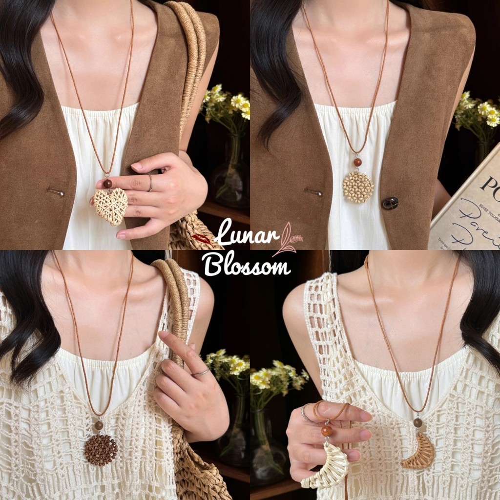 Lunar Blossom   สร้อยคอ. จี้หลากสไตล์ การทอผ้าแบบย้อนยุค ราคาที่เอื้อมถึง แฟชั่นและบุคลิกภาพ สร้อยคอทอมือ