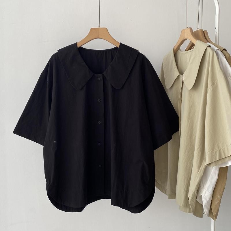 เสื้อโอเวอร์ไซส์สำหรับคนอวบ 40-150 กิโลกรัม สไตล์หวานสำหรับฤดูร้อน คอปกผ่อนคลาย