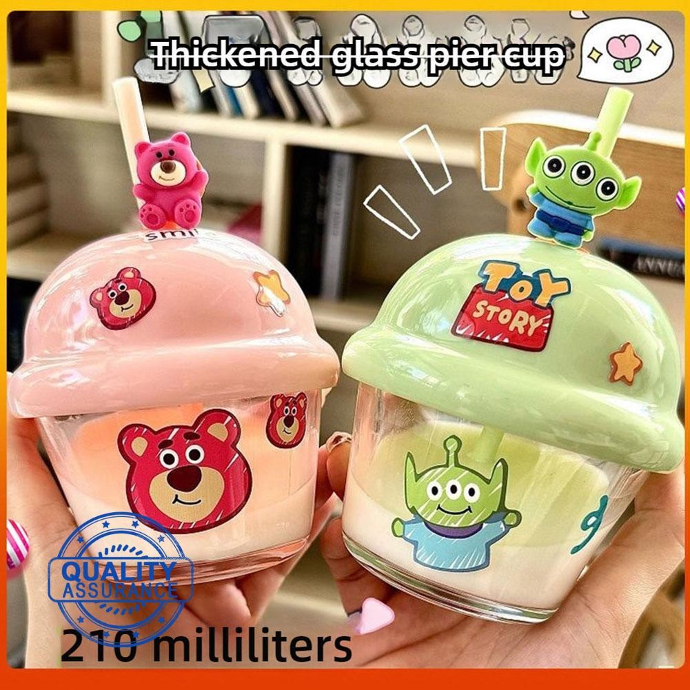 สตรอเบอร์รี่หมี 210ml ถ้วยแก้ว Dendun ฟางอาหารเช้าและถ้วยถ้วยน่ารัก Mini ของที่ระลึก R5u2