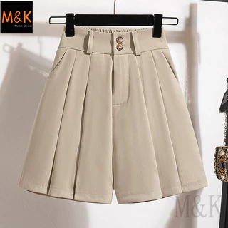 M & K Plus กางเกงขาสั้นผู้หญิงทรงกระบอกเพื่อน้องสาว เอวสูงและขากว้าง ดีไซน์ A-line สบายๆ ในหน้าร้อน