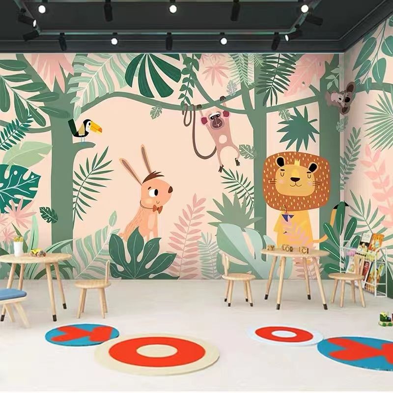 Wallpaper Animal Forest Background Wall Hot Selling Boy Mural#8cc Wall Cloth Cartoon Kindergarten Ch