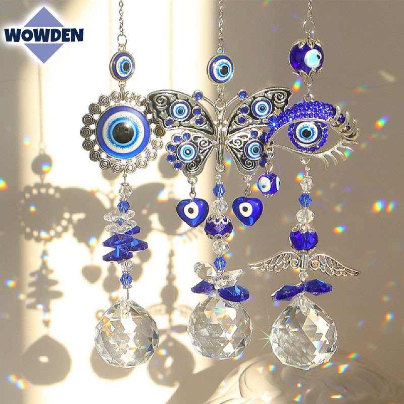 กระดิ่งลมฮวงจุ้ย คริสตัล ดวงตาปีศาจ EVIL EYE ขับไล่สิ่งชั่วร้าย เสริมฮวงจุ้ย โมบายแขวนในรถ ตกแต่ง