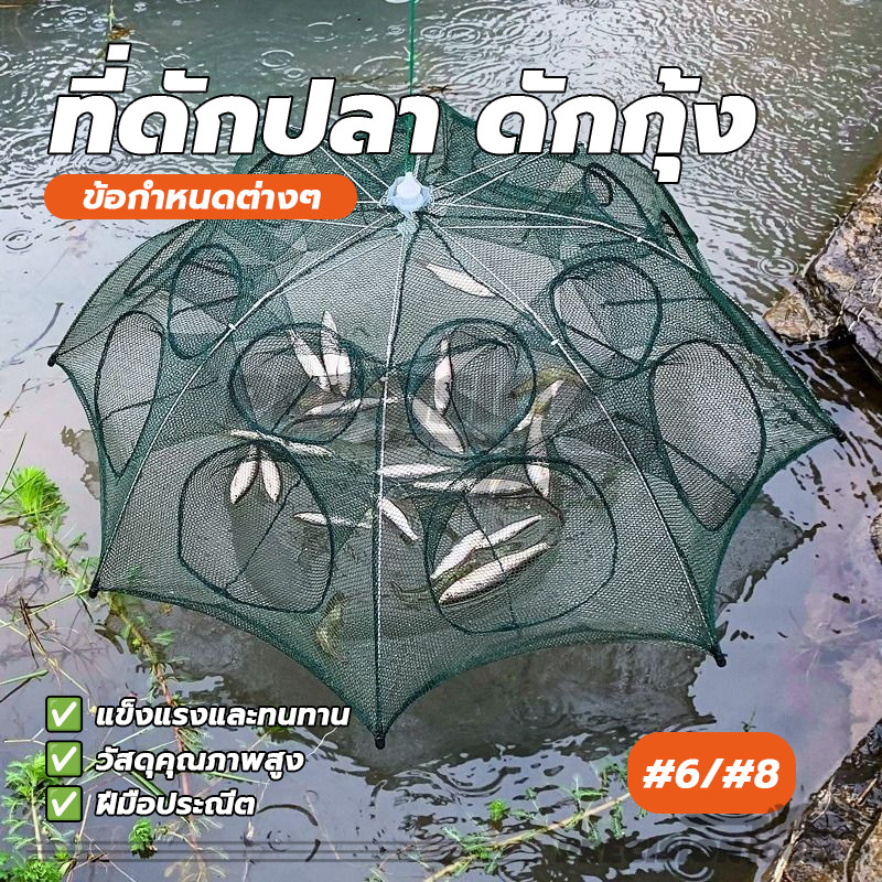 ที่ดักกุ้ง ดักปลา มุ้งกุ้งฝอย ที่ฝอย 6 8 ช่อง เหยื่อต พกพาสะดวก ง่ายและสะดวกในการใช้ เท่านั้น ขนาดตาข่าย: 3*3 มม
