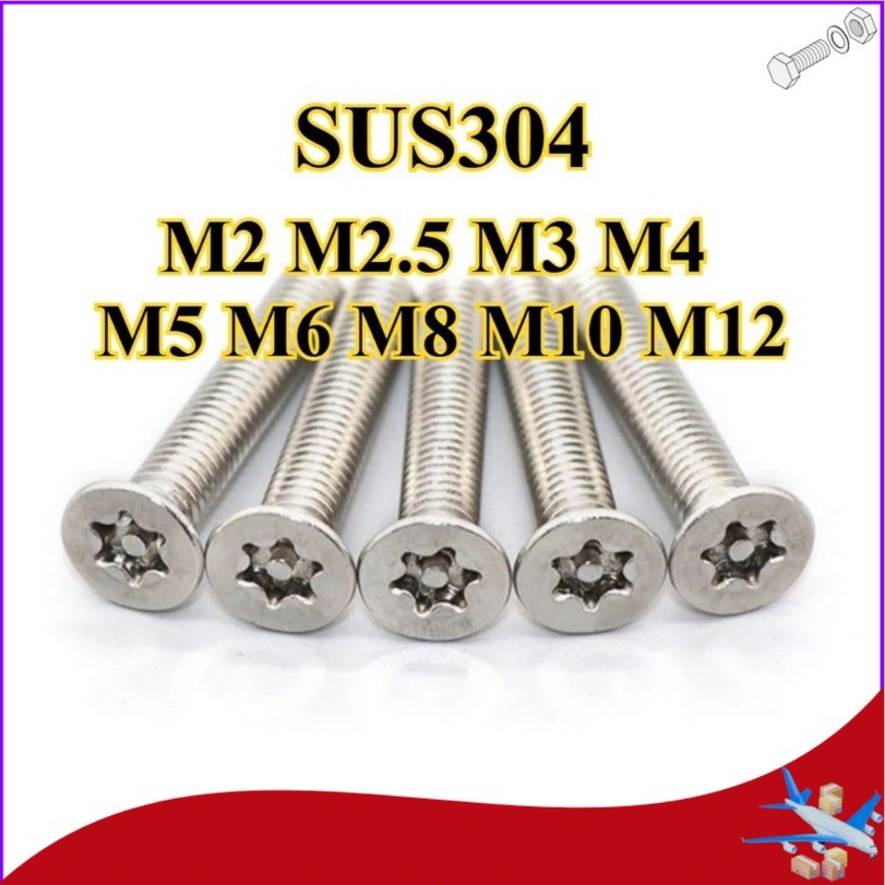 304 สแตนเลส countersunk ภายใน plum blossom คอลัมน์สกรูป้องกันการโจรกรรม GB2673 หัวแบนเข็มรูปทรงพิเศษ