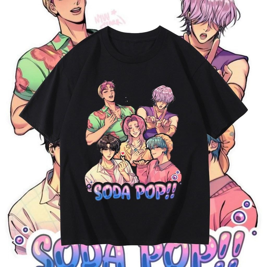 เสื้อยืดแขนสั้นสไตล์นักล่าปีศาจ K-pop จาก Soda Huntrix ทำจากผ้าฝ้ายสำหรับใส่ลำลองในฤดูร้อน