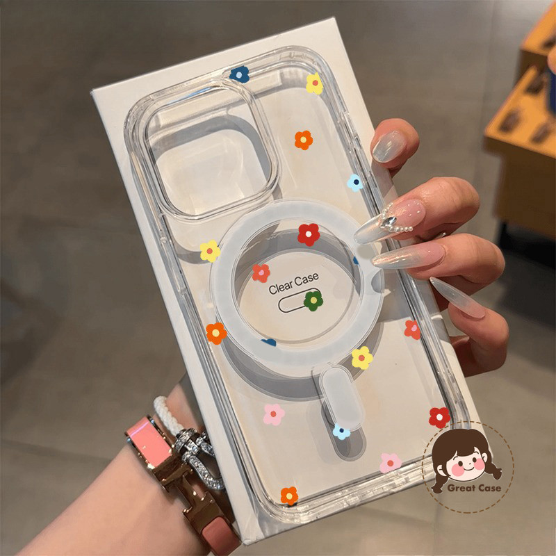 Clear Magnetic Wireless Chargerเคสโทรศัพท์สําหรับVivo X200 Pro Mini FE X200S X100 Pro Ultra X100S X90 X90S Pro Plus 5G 4Gน่ารักดอกไม้เล็กๆหัวใจปลอกเลนส์ป้องกันปกหลัง