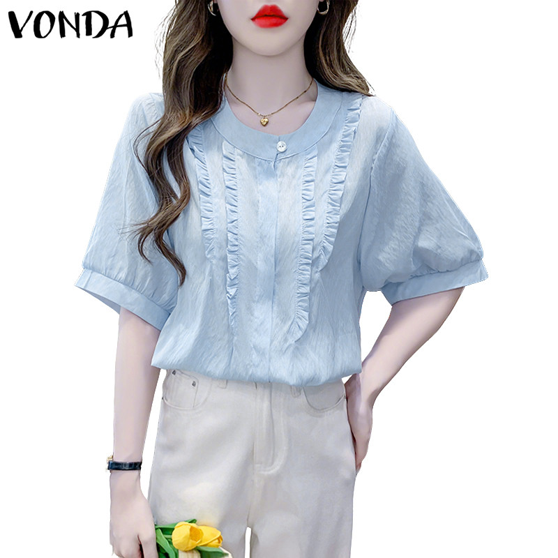 เสื้อเชิ้ตลำลองแขนพองจีบ สีพื้น