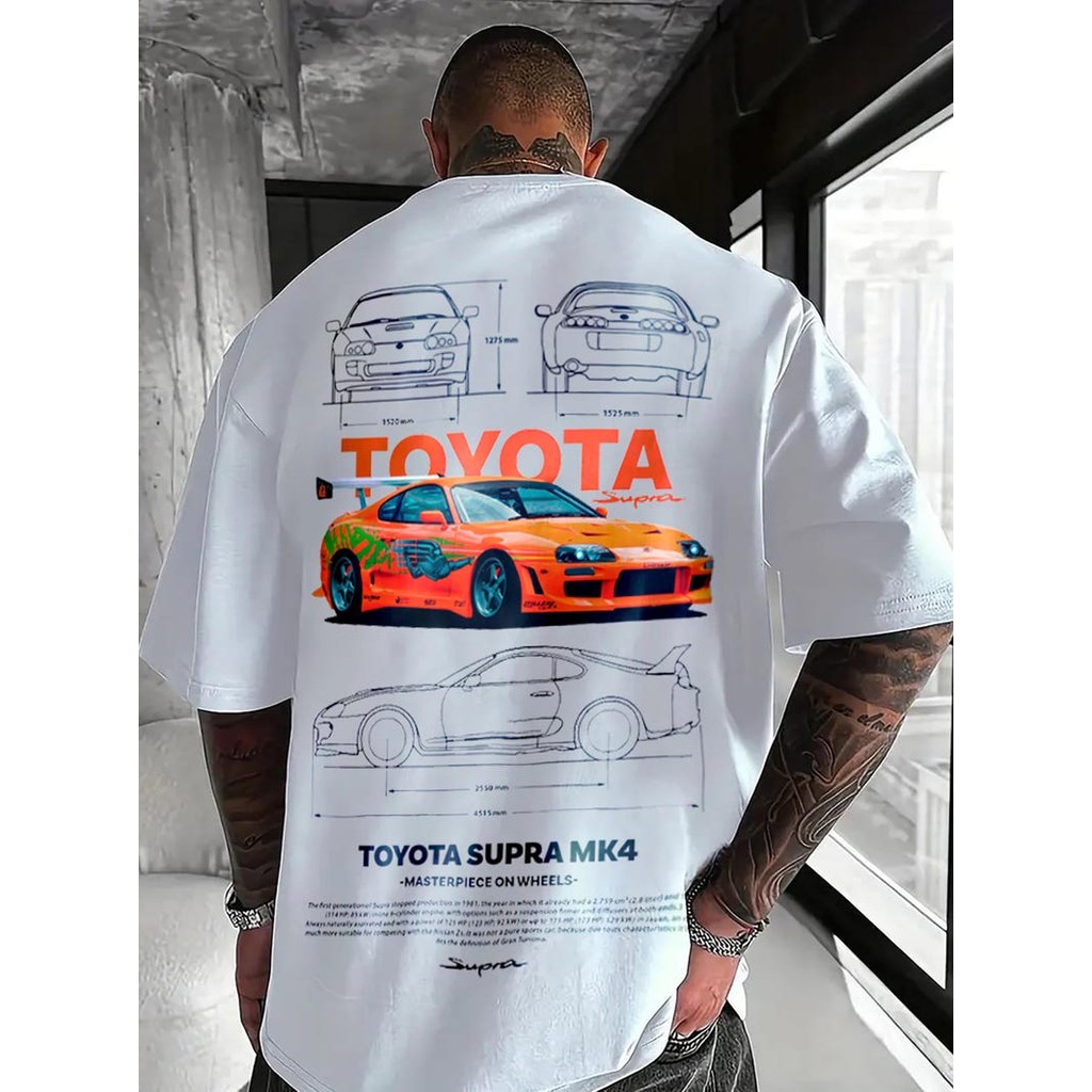 พร้อมสต็อก Toyota Supra MK4 JDM เสื้อยืดผ้าฝ้าย 100% – 90s Drift Racing Graphic Tee Streetwear 921