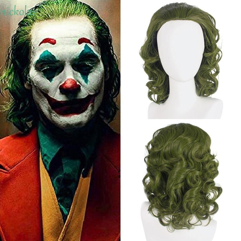 NICKOLAS Joker คอสเพลย์วิกผม,เส้นใยทนความร้อนธรรมชาติตัวตลกผมสีเขียว,ภาพยนตร์หยัก Arthur Slack คอสเพ