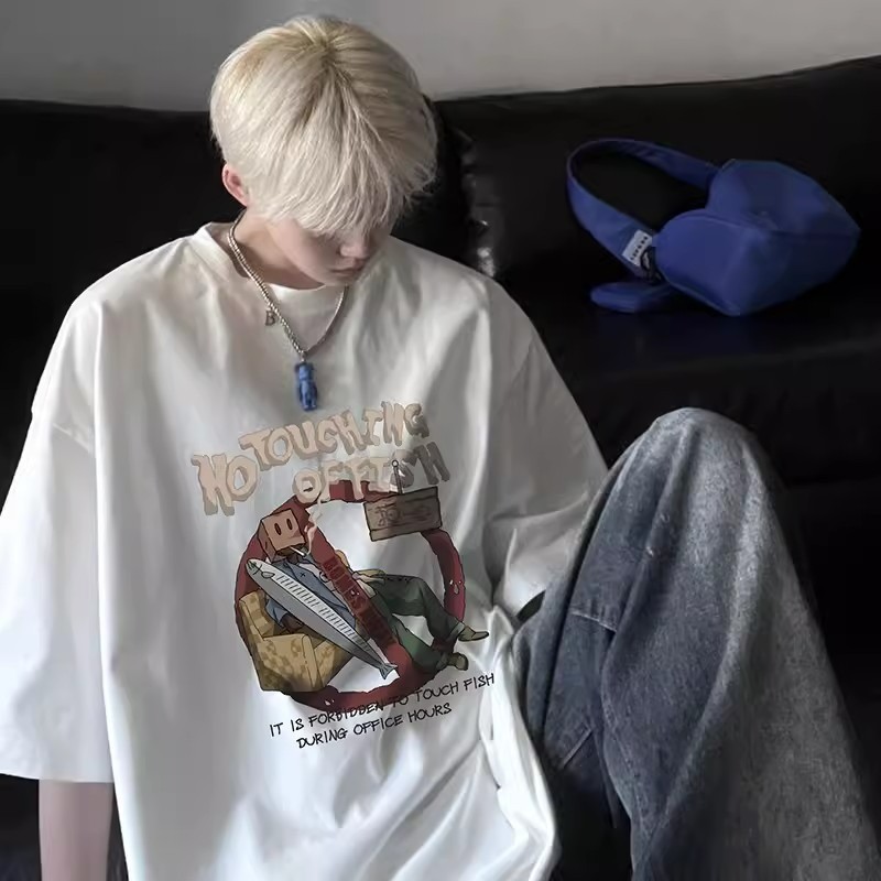 2025 NEW 2025 Short Sleeve T-Shirt Men Summer 2025 New American Style Loose Trendy Brand Half Sleeve