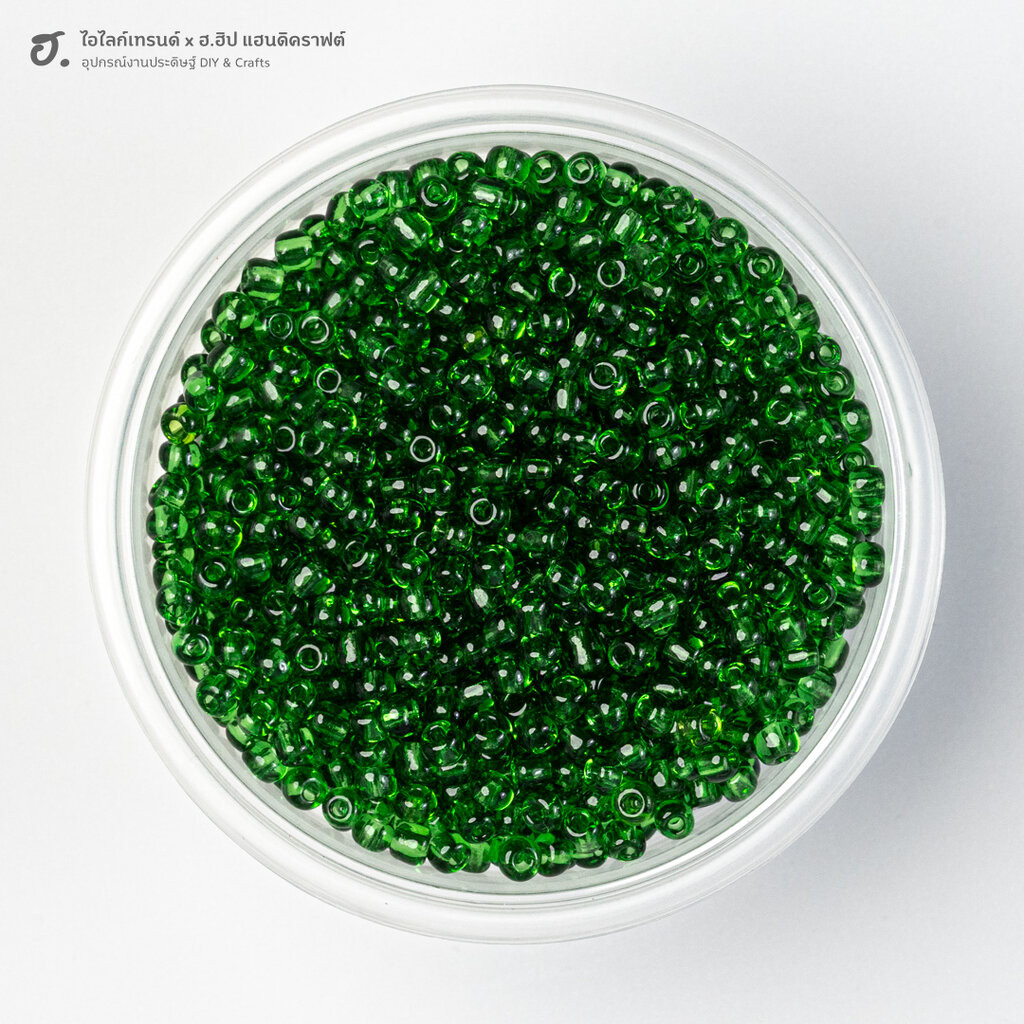 ลูกปัดเม็ดทราย 3 มม. สีเขียวมรกตโปร่งใส Emerald Forest