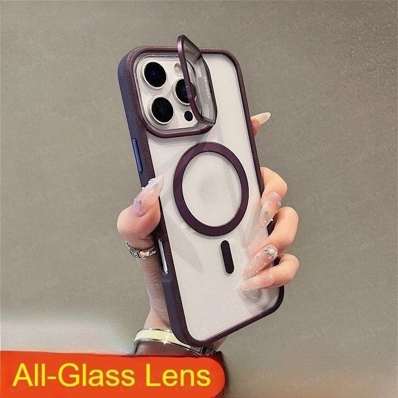 เคสโทรศัพท์หรูหราทำจากอะคริลิคใสพร้อมตัวป้องกันเลนส์กล้อง แหวนโลหะที่ถือได้ รองรับการชาร์จไร้สายแบบแม่เหล็ก เข้ากันได้กับ iPhone 18 17 16 15 14 13 12 Pro Max AIR ขอบนุ่ม กันกระแทก ซิลิโคนใส เคสป้องกันโทรศัพท์ด้านหลัง ดีไซน์สวยงาม