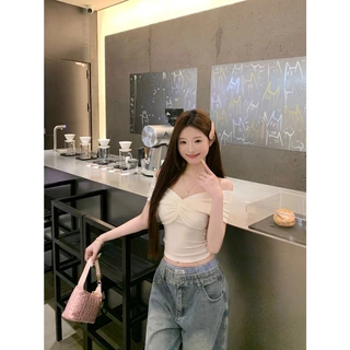 Hotgirl พร้อมส่ง เสื้อแฟชั่นแขนสั้นผู้หญิง เสื้อครอป สไตล์เกาหลีแบบเรียบง่าย สไตล์เปิดไหล่ สาวร้อนแรง