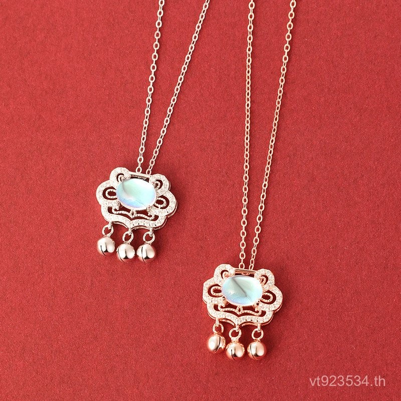 สไตล์จีนยืนยาวล็อคหญิงHanfu s925 สร้อยคอโบราณRuyiล็อคชีวิตล็อครักเงินสเตอร์ลิงมูนสโตนโซ่กระดูกไหปลาร