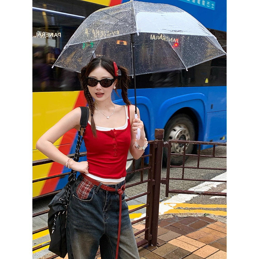 Vogue พร้อมส่ง  เสื้อสายเดี่ยวแต่งสองชั้น มีเสริมฟองน้ำในตัว ใส่เที่ยวได้สบาย (FY10125) ราคา ถูกที่สุด ดีลบีเคเค แกลเลอรีภาพที่ 9