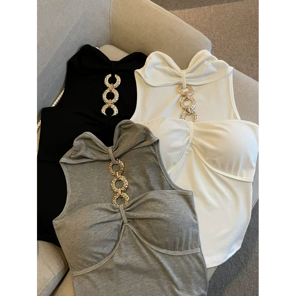 Mini shop🌸พร้อมส่ง🌸(FY927#1)พร้อมส่ง เสื้อเกาะอก+สายคล้องคอ มีฟองน้ำ สีพื้น เรียบหรู เสื้อแฟชั่น - รูปที่ 7