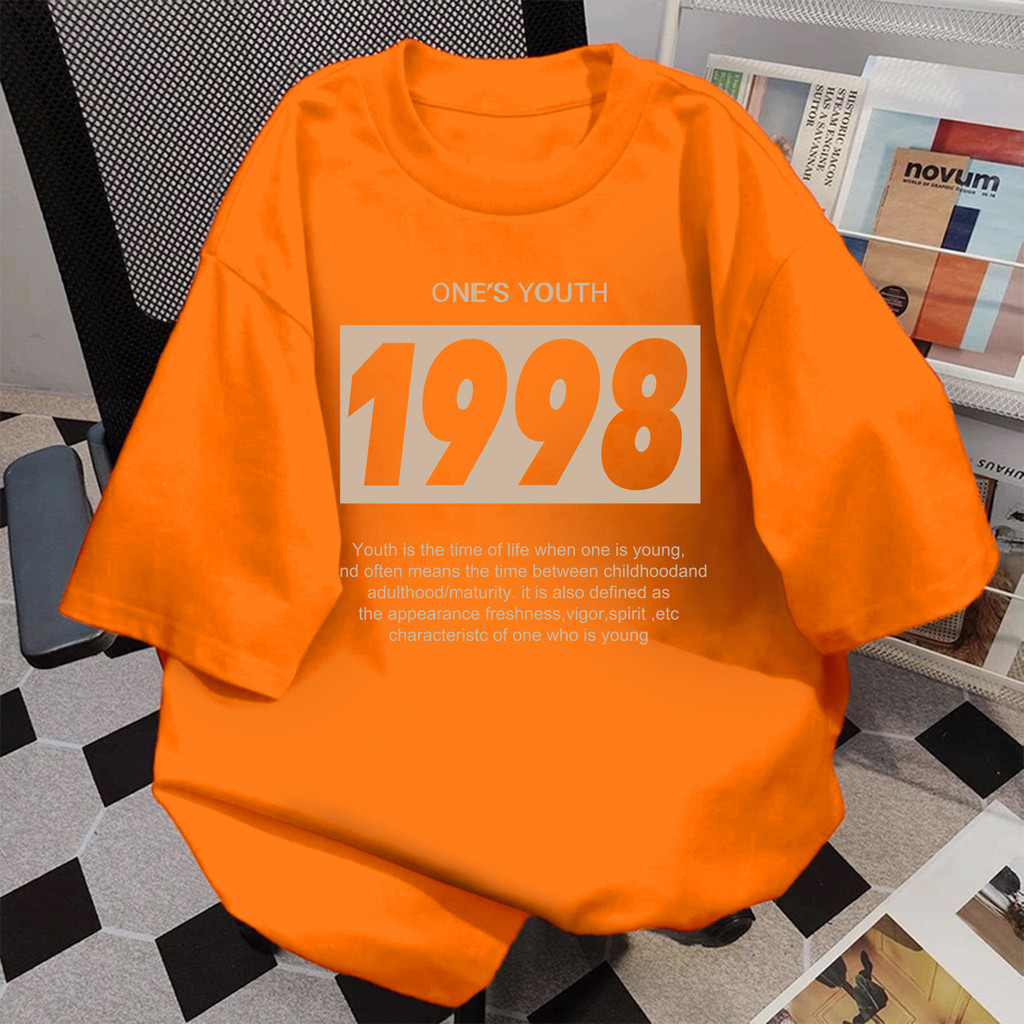 【My-T】🧀เสื้อยืดสีส้มoversize ผ้าฝ้าย100% แนวสตรีท ไม่ต้องรีดผ้า สวมใส่สบาย ผ้านิ่ม ลาย "ONE'S YOUTH“