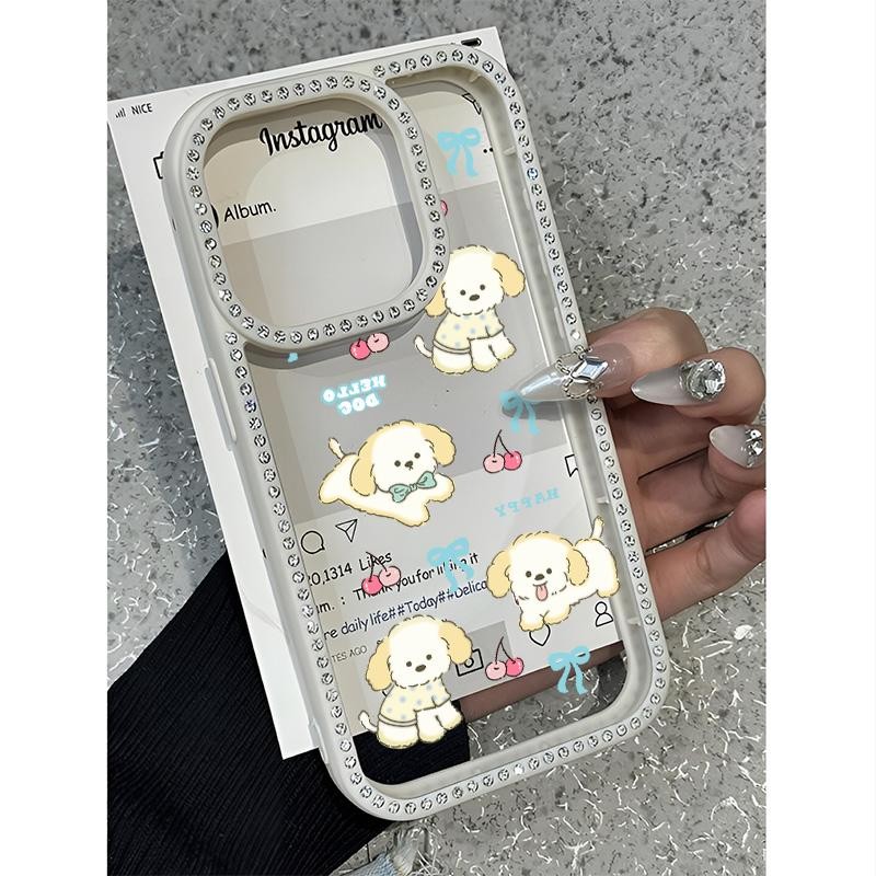 เชอร์รี่ลูกสุนัขการ์ตูนระยิบระยับเพชรสําหรับiPhone 12 15 11 14 13 16 16PRO 15PRO 16PROMAX 15PROMAX 1