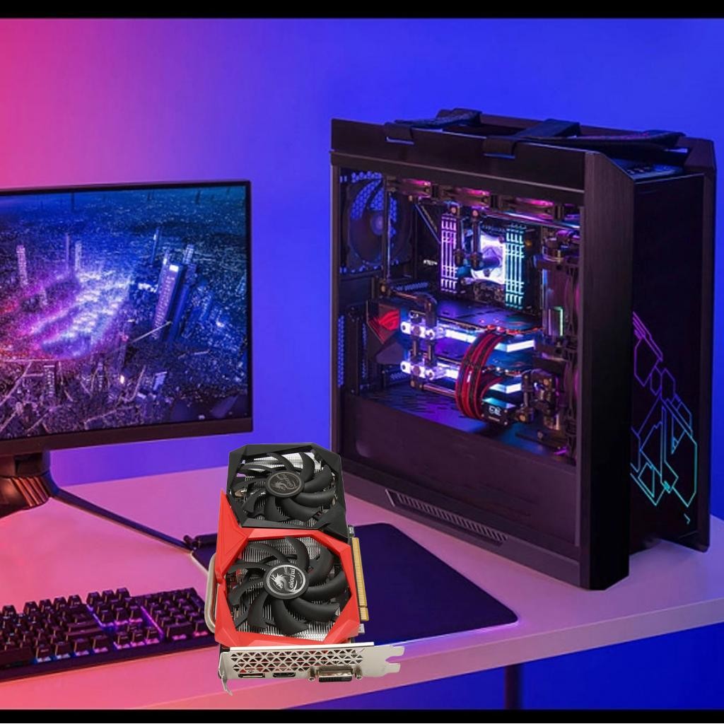 Yaiueir Luqeeg กราฟิกการ์ดสําหรับเล่นเกมพัดลมคู่ 7680x4320 ความละเอียด 6G GDDR6 192 บิตสําหรับพีซี