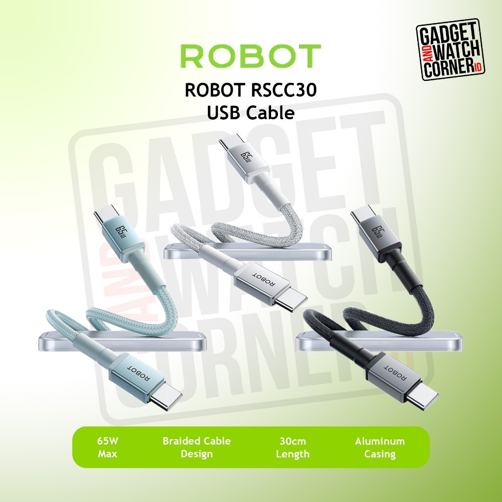 Robot RSCC30 USB-C to USB-C 30cm Short Data Cable 65W (Type-C to Type-C)
