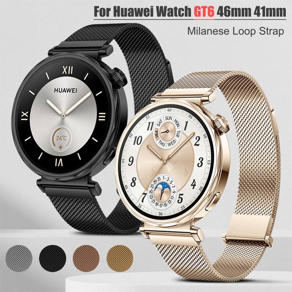 สาย Milanese แม่เหล็กสแตนเลสปรับได้ สําหรับ Huawei Watch GT6 Pro/GT5/4 ขนาด 18/20/22 มม. รองรับรุ่น 41/42/46 มม. สําหรับผู้ชายผู้หญิง