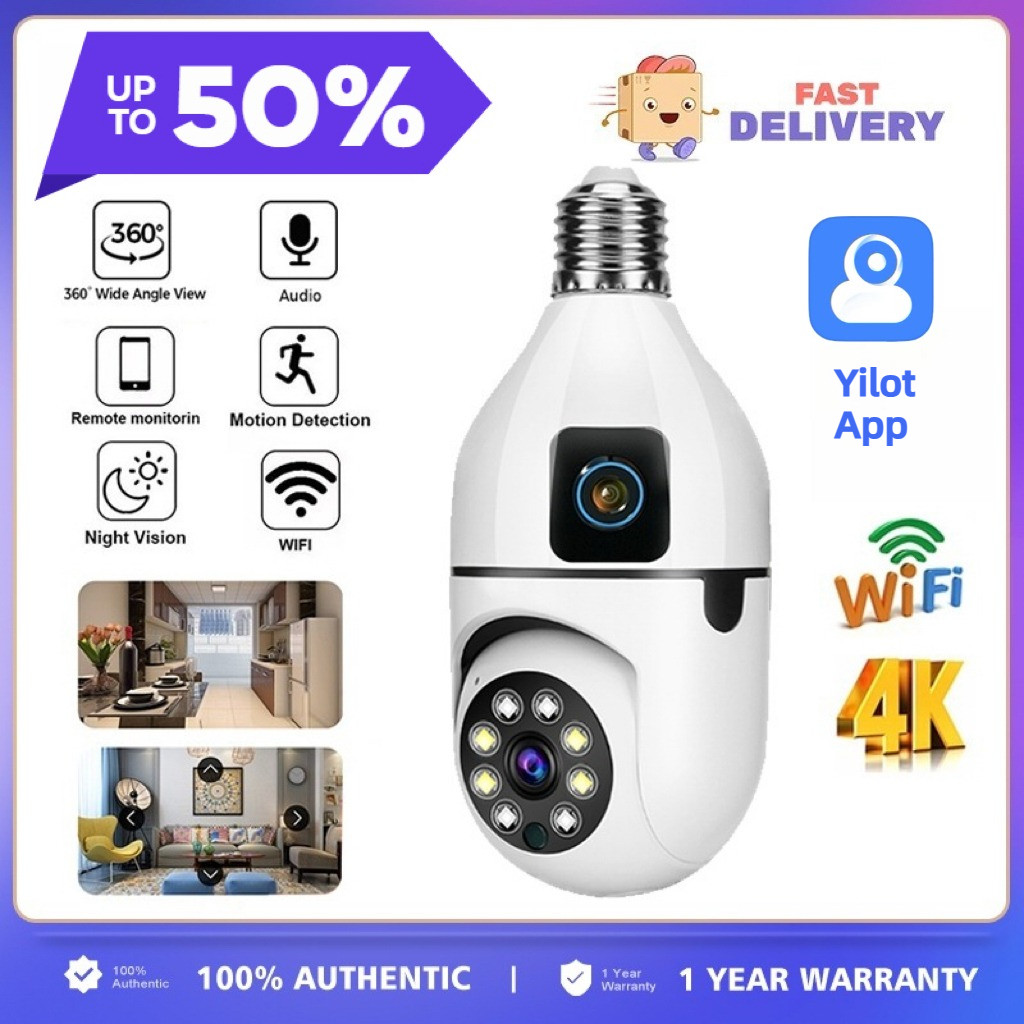 Yilot WiFi กล้องวงจรปิดไร้สาย Mini 350 องศาความปลอดภัยกล้องอินฟราเรด Night Vision แฟลช E27 กล้องหลอด