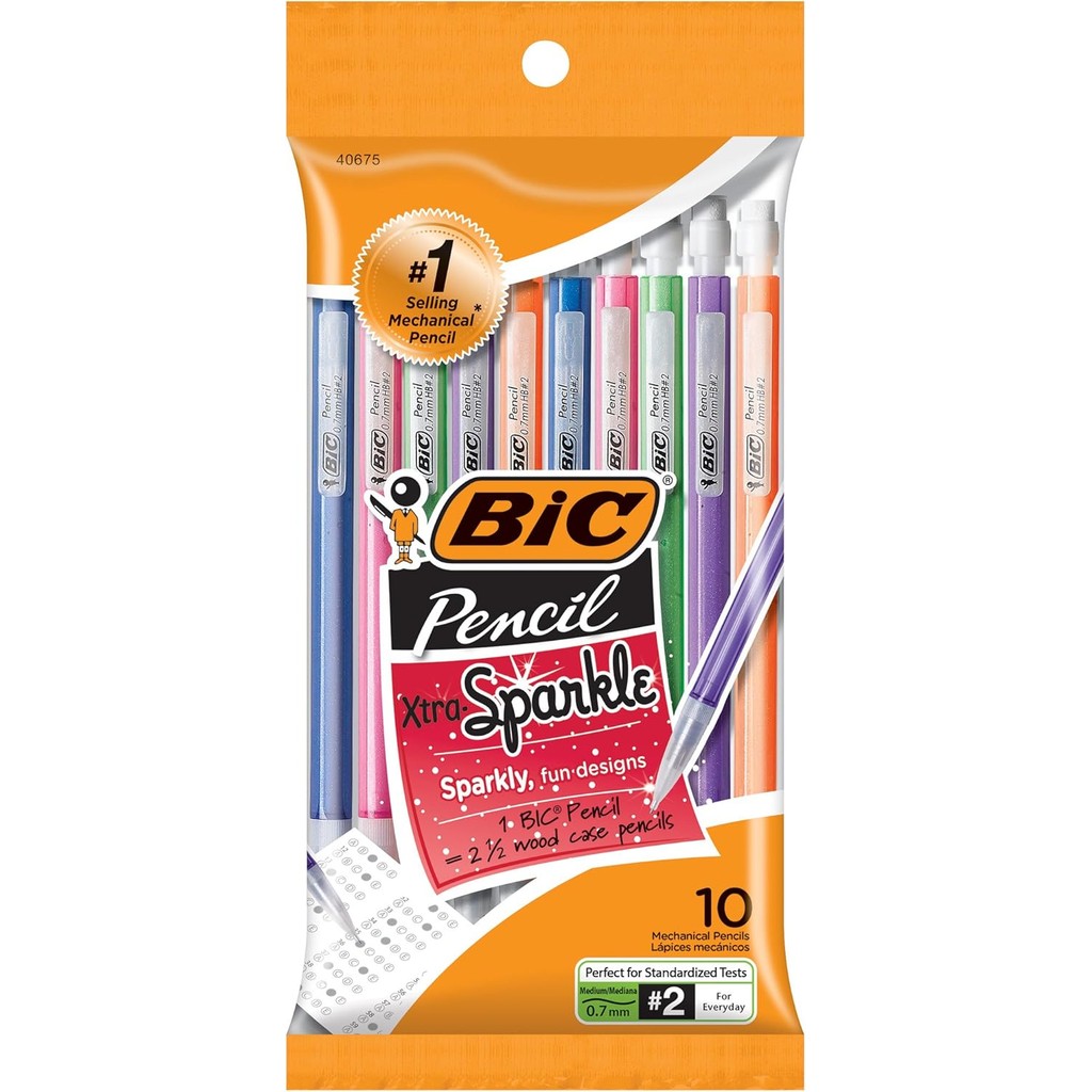 BIC Xtra Sparkle ดินสอกด ลํากล้องหลากสี จุดปานกลาง (0.7 มม.) 10-Cunt