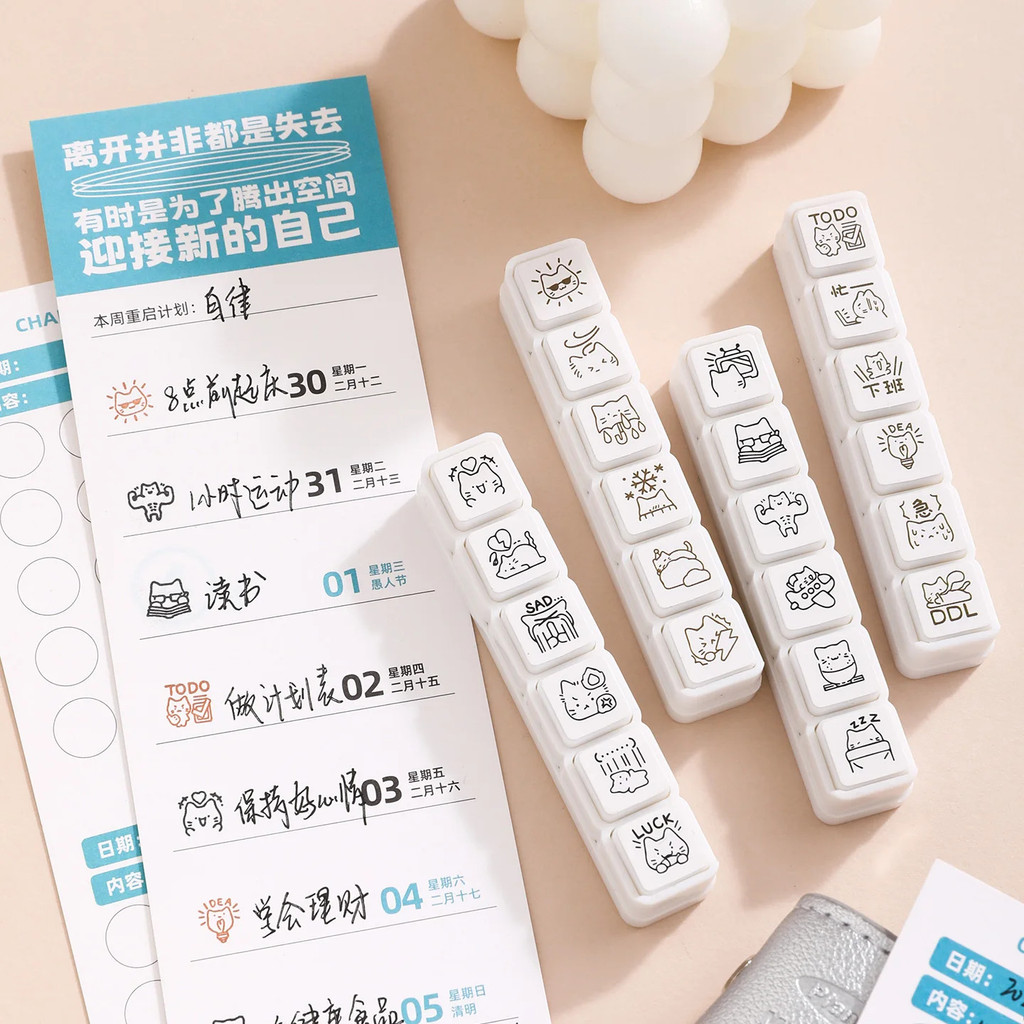 Journal GO แมวน่ารัก Emoji แสตมป์สําหรับ Collage Junk Journaling Planner Stamping diy Scrapbooking ตกแต่งแมวน่ารักซีล