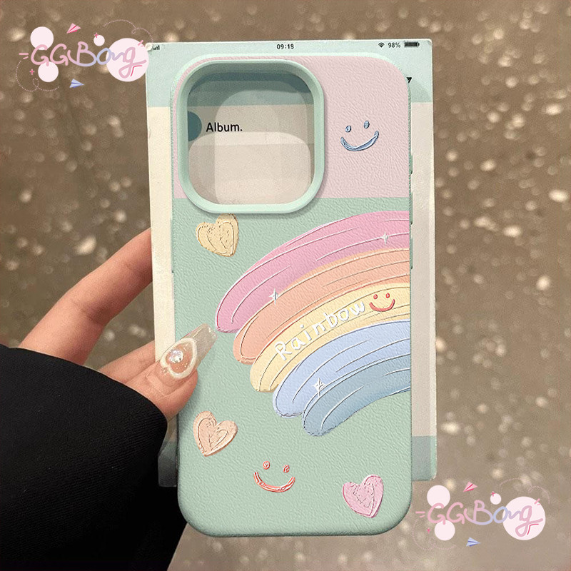 เข้ากันได้กับ IPhone 13 15 11 16 12 14 Pro Max XR X XS Max 7 16 8 15 Plusสายรุ้งน่ารักสีสันสดใสรักหัวใจคู่รักพื้นผิวหนัง