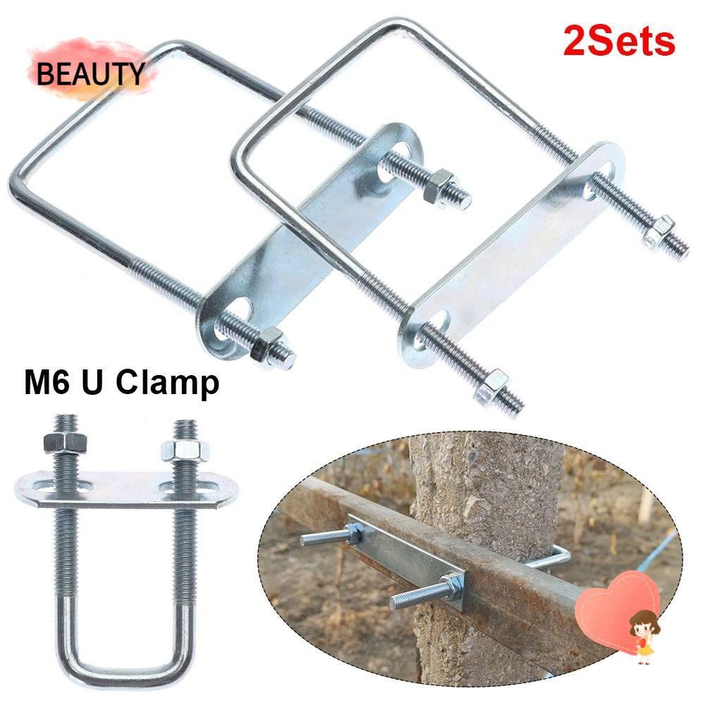 BEAUTY 2 ชุดแคลมป์สี่เหลี่ยม, ท่อสกรู U-bolt มุมขวา U-Clamp, เหล็กพร้อม Baffle M6 Squa Bolt