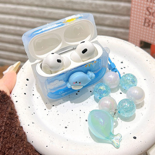 New 3D เคสหูฟัง Blue Whale สำหรับ Airpods Pro 1 2 3 4 Pro 2 เคสซิลิโคนไร้สายแบบบลูทูธ พร้อมจี้คริสตัล-XF