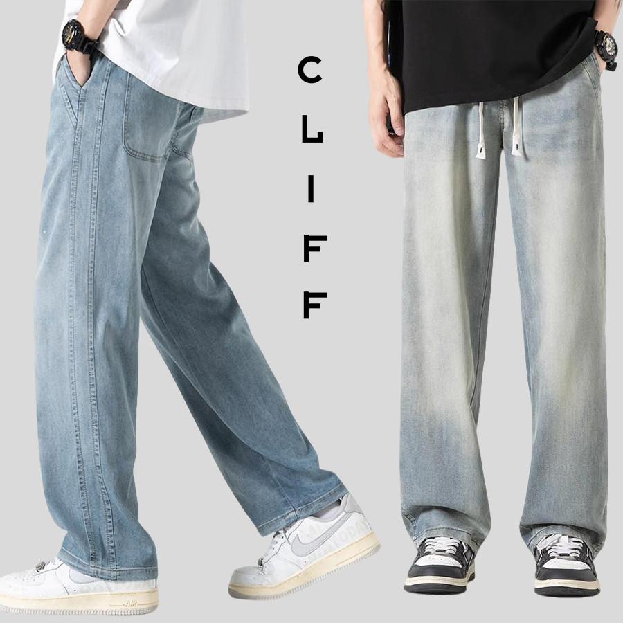 CLIFF กางเกงยีนส์แฟชั่นไทย แบบหลวม ล้างสไตล์ ลำลอง รุ่นคู่รัก M-3XL