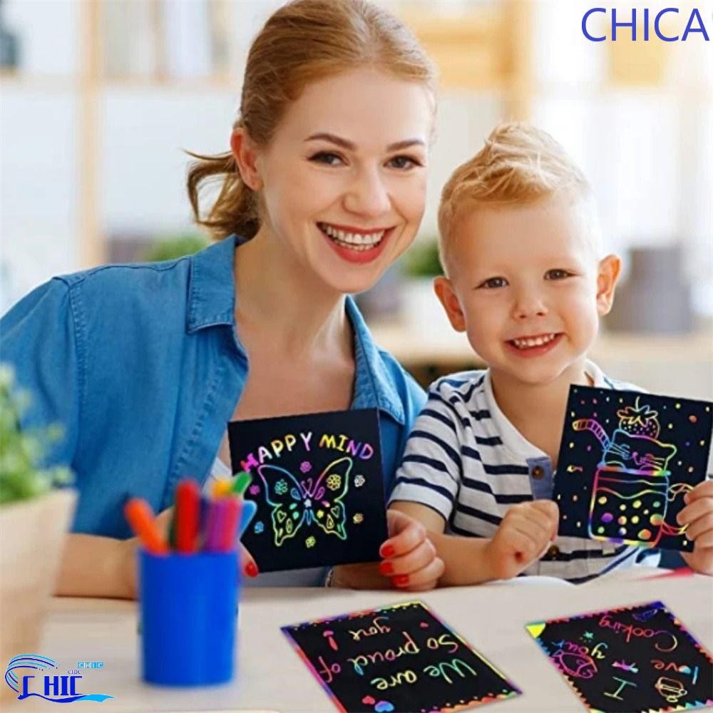 CHICA Scratch Art กระดาษ Art Craft ของเล่นเด็ก Scratch Art Craft สีเมจิกสัตว์เรขาคณิต Rainbow Scratc