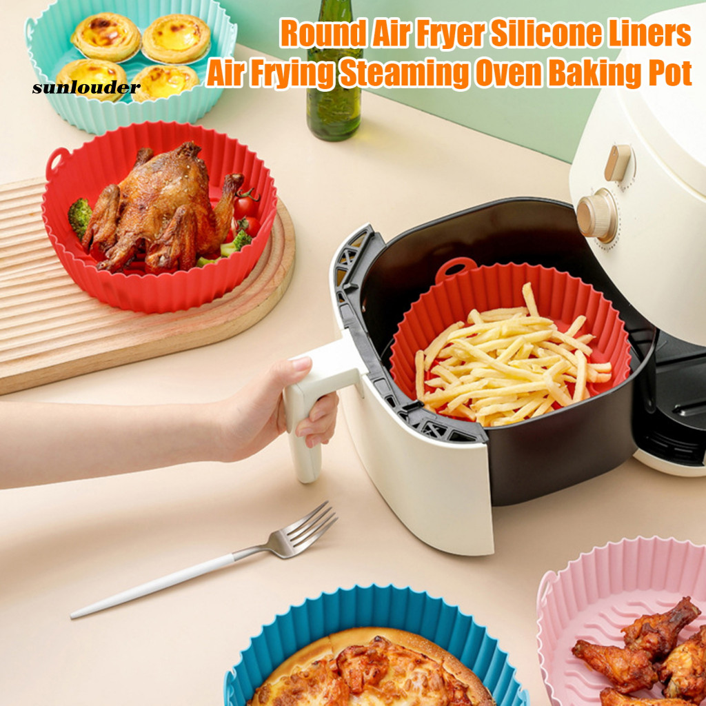 SL Round Air Fryer Silicone Liners Air Fryer Silicone Pot with Handles Non-stick Silicone Air Fryer 
