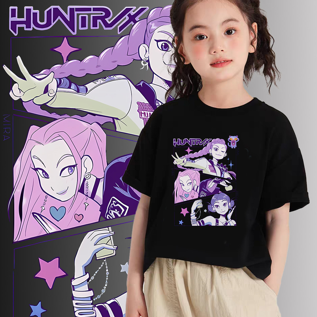 Kpop Demon Hunters 2D เสื้อยืดสำหรับเด็ก เด็กชายและเด็กหญิง เสื้อแขนสั้น