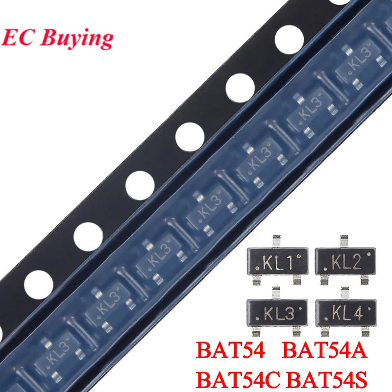 100 ชิ้น/ล็อต BAT54 KL1 BAT54A KL2 BAT54C KL3 BAT54S KL4 SOT-23 0V/200mA SMD Schottky Diode Rectifier