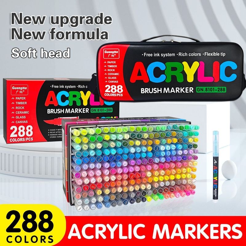เครื่องหมายของเหลวตรง8101เครื่องหมายปลายอ่อนอะคริลิ48สีจิตรกรรมซ้อนชุดปากกา