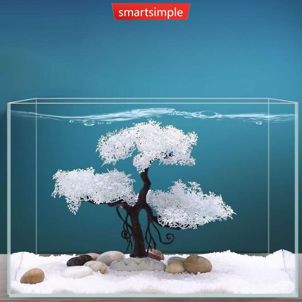 SMARTSIMPLE Aquarium ตกแต่งสีชมพู/สีขาว Sakura ปลอดภัยทําความสะอาดง่าย Aquascaping ต้นไม้ภูมิทัศน์เค