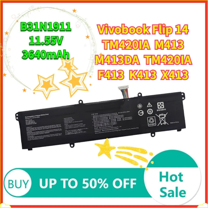3640mAh B31N1911 แบตเตอรี่สําหรับ ASUS Vivobook Flip 14 TM420 A413 K413 M413 S413 X421 M3400QA Redol