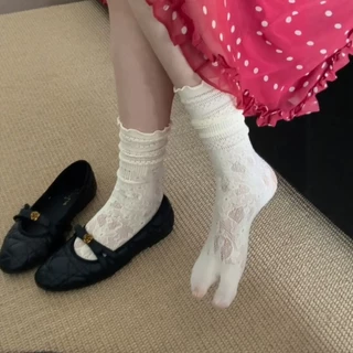 Tabi Summer Hollow Mesh Lace Fashion Split Toe Socks Women
