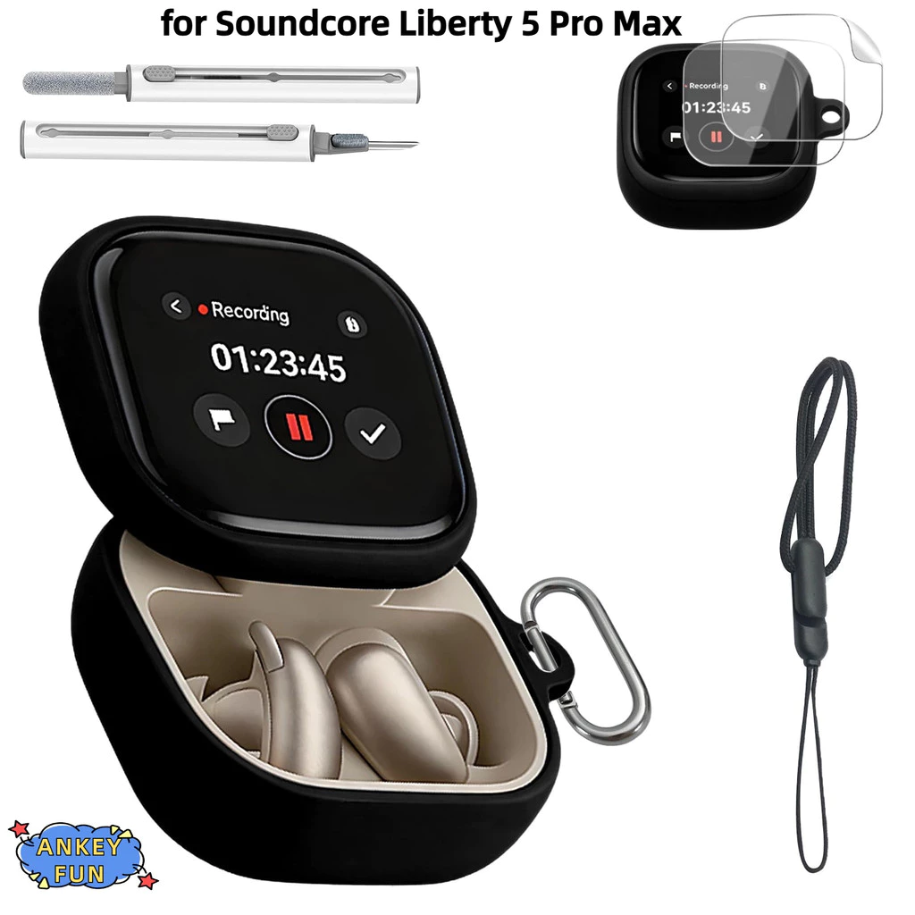 Case for Anker Soundcore Liberty 5 Pro Max with 2Pcs Screen Protector Liquid Silicone Full-Body Protective Cover Anti-Fingerprint,Dustproof,Shockproof,Skin-Friendly Texture(Black)