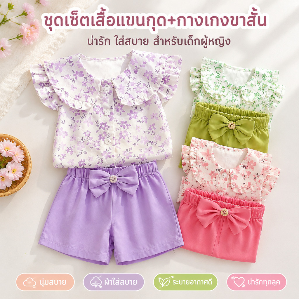 【มีสินค้าพร้อมส่ง】ชุดเสื้อสั้นเด็กผู้หญิง ผ้านุ่มสบาย ระบายอากาศดี เหมาะฤดูร้อนและใช้ประจำวัน
