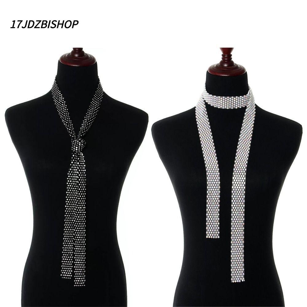 17JDZBISHOP Bling Scarf Neckerchief 1. ยาวหรูหราเงา พลอยเทียม ผูก,หรูหราประกายคริสตัลเนคไทปกเครื่องประดับปก