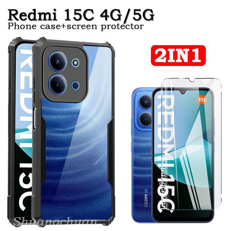 2in1 เคสโทรศัพท์กันกระแทกสําหรับRedmi 15C 5G Redmi 15C Full Coverageกระจกนิรภัยป้องกันหน้าจอCombo Re
