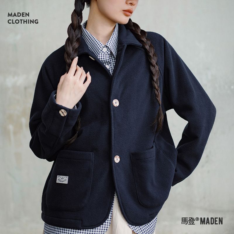 Modern Womens American Style Polar Fleece Lapel Jacket Warm Jacket Casual Cardigan Fleece Top Winter
