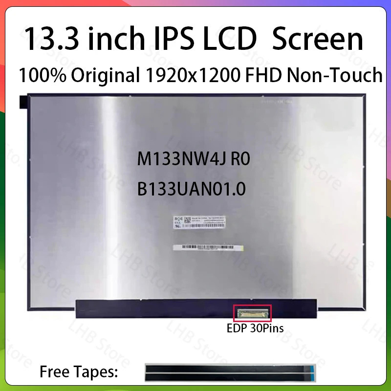 13.3 นิ้วแล็ปท็อปหน้าจอ LCD M133NW4J R0 B133UAN01.0 จอแสดงผล Matrix แผงเปลี่ยน 1920x1200 100% sRGB e