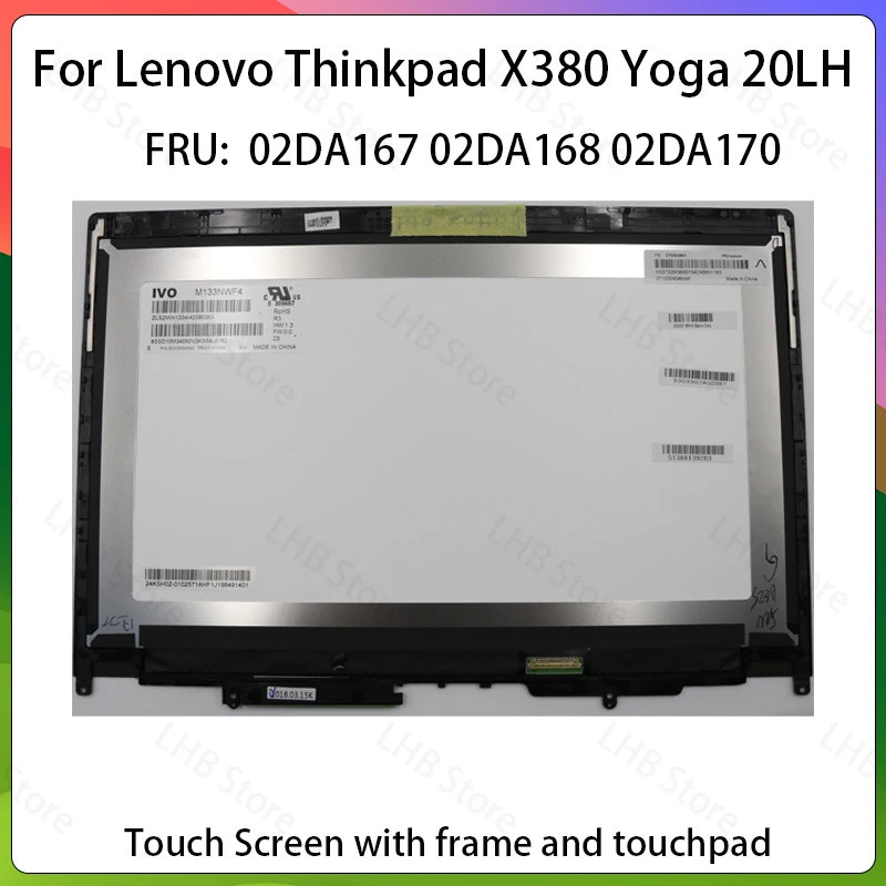 02DA167 02DA168 02DA170 13.3 นิ้ว FHD สําหรับ Lenovo Thinkpad X380 โยคะ 20LH จอแสดงผล LCD Touch Scre