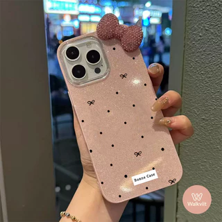เคสกลิตเตอร์ลายจุดดำ โบว์คริสตัลติดข้าง สไตล์สาวหวาน สำหรับ OPPO Reno 16 16F 13F 15F 8T 5 11 5F 11F 10 14 14F 12 12F 6z