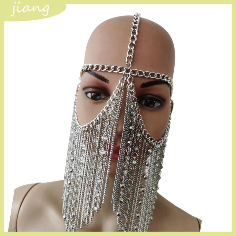 JN Cool Tassels Chain Face Punk Face Head เครื่องประดับสําหรับผู้หญิงปาร์ตี้สวมหน้ากาก