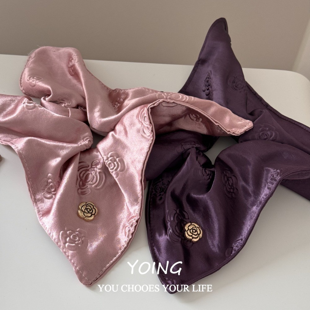 Yoing/สไตล์ใหม่ภาษาฝรั่งเศสคํา Retro Rose High-End Jacquard Square Scrunchy อุปกรณ์เสริมผม